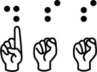ภาพอักษรเบรลล์และภาษามือแสดงคำว่า DSS